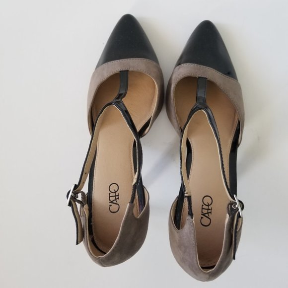 Cato Vintage Gray Taupe and Black Suede and Patent Leather T-Strap size 8 - Picture 6 of 9